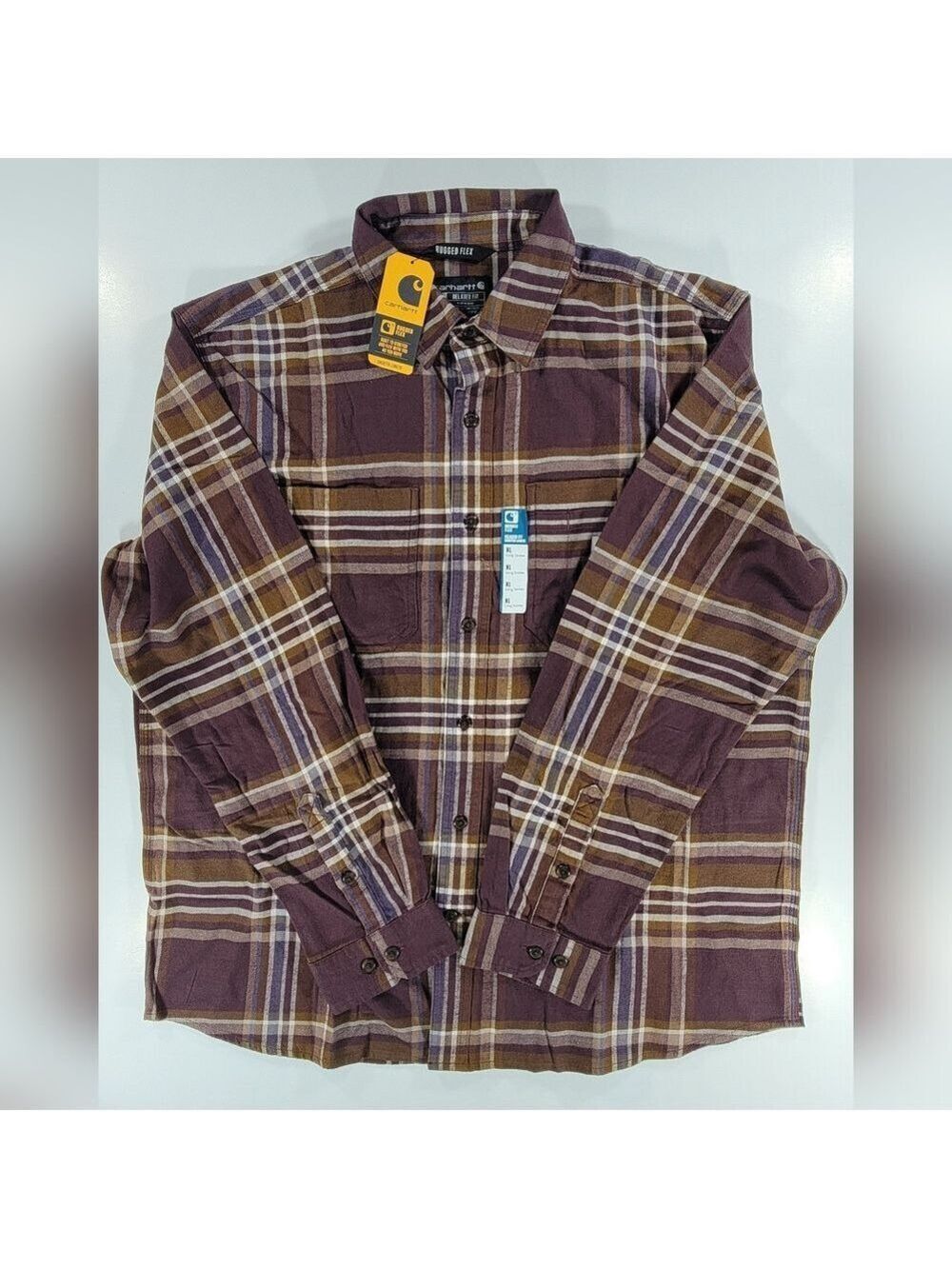 NEW Carhartt Rugged Flex Flannel Shirt Mens XL NWT Burgundy Plaid Midweight